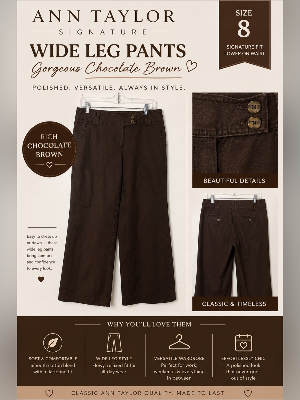 Signature Wide Leg Pants - Chocolate Brown